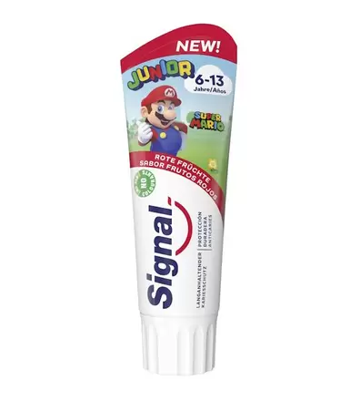 Oferta de Dentífrico Junior Mario Bros 6-13 años Sabor Frutos Rojos | 75 ml por 1,99€ en Perfumerías Avenida