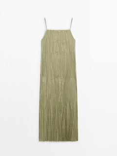 Oferta de Vestido plisado tirantes mezcla lino por 79,95€ en Massimo Dutti