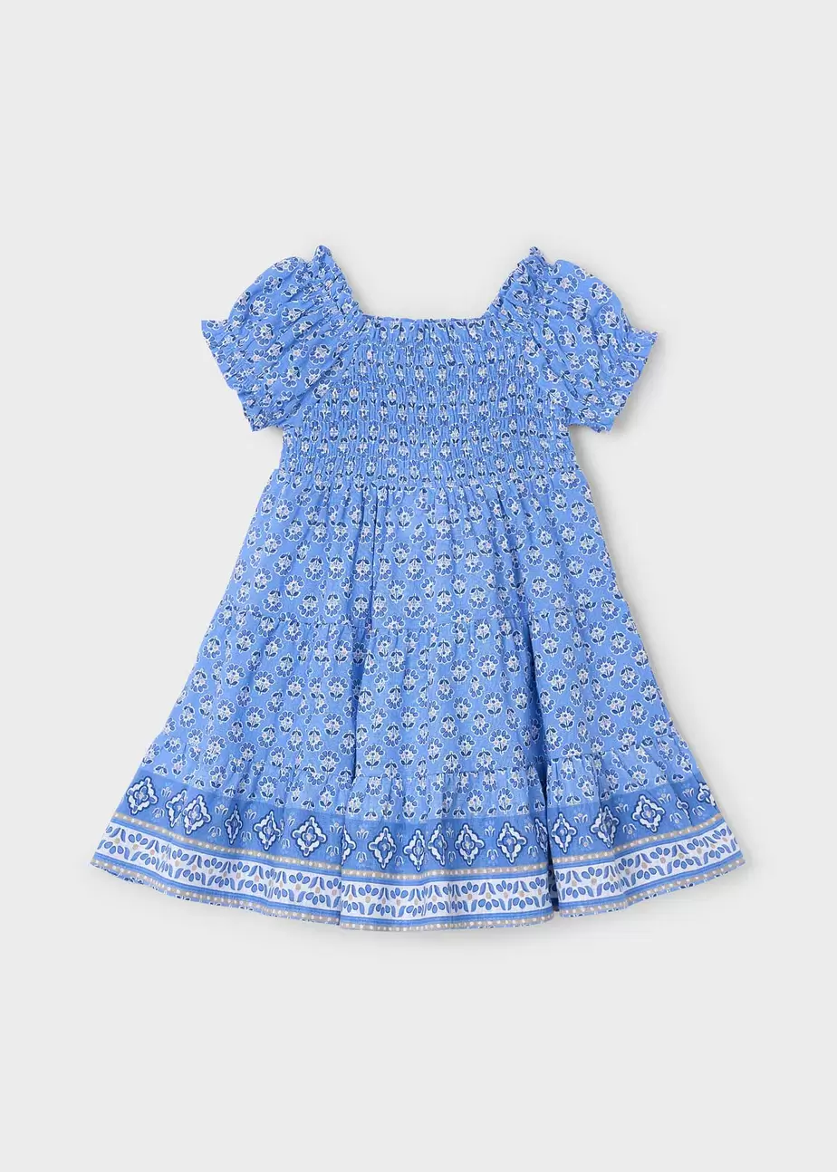 Oferta de Vestido estampado cenefa nido de abeja niña por 32,99€ en Mayoral