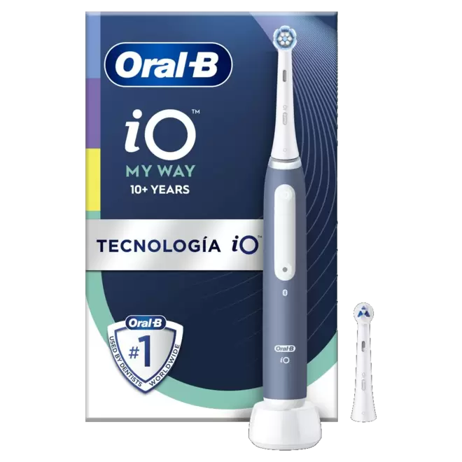 Oferta de Cepillo eléctrico - Oral-B iO My Way, Para adolescentes, 4 Modos, Especial ortodoncia, Sensor de presión, Azul por 80,99€ en MediaMarkt