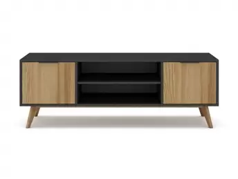 Oferta de Mueble Tv con 2 puertas color negro-madera por 189€ en Merkamueble