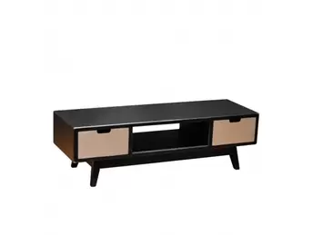 Oferta de Mueble tv color negro y madera con 2 cajones por 189€ en Merkamueble