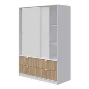 Oferta de ARMARIO DOS ERTAS CORREDERAS BLANCO ARTIK/NATUR MOMI 140X200X60 CM por 249€ en Mi Bricolaje