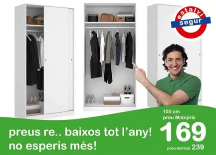 Oferta de Armario de puertas correderas Riba 100 blanco por 169€ en Mobiprix