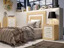 Oferta de Cabecero individual madera y blanco con mesita por 289€ en Muebles Hipopótamo