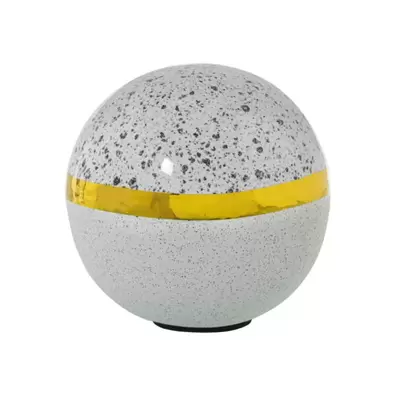 Oferta de BOLA CERÁMICA PLATEADO/BLANCOBLANCO C/FRANJAS ORO por 7,8€ en Muebles Hnos. García