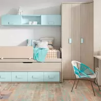 Oferta de Dormitorio juvenil con acabados en tibet river, piedra y azul nube. por 2096€ en Muebles La Factoría