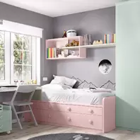 Oferta de Dormitorio juvenil con cama compacta en artic, rosa y verde por 1455€ en Muebles La Factoría