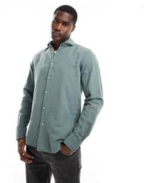 Oferta de Camisa caqui oscuro de lino Vintage de Scalpers por 79,9€ en Asos