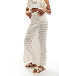 Oferta de Falda recta larga color crudo de croché de Cotton On (parte de un conjunto) por 39,25€ en Asos