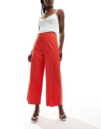 Oferta de Pantalones de sastre rojos de corte culotte de tejido efecto lino de ASOS DESIGN por 34,99€ en Asos