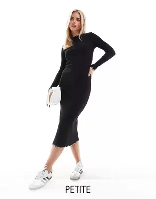 Oferta de Vestido midi negro con ribetes blancos en contraste de punto acanalado de Vero Moda Petite por 37,99€ en Asos