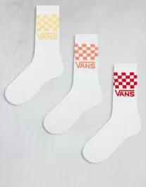 Oferta de Pack de 3 pares de calcetines deportivos de color blanco con cuadros rojos, naranjas y amarillos clásicos de Vans por 21,99€ en Asos