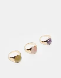 Oferta de Pack de 3 anillos dorados con detalle de piedras de Reclaimed Vintage por 17,99€ en Asos