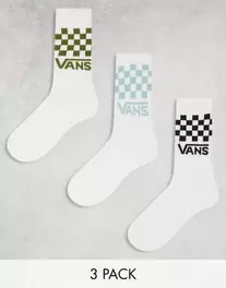 Oferta de Pack de 3 pares de calcetines deportivos de color blanco con cuadros grises, negros y azules clásicos de Vans por 20€ en Asos