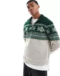 Oferta de Sudadera polar verde con estampado geométrico y media cremallera de Polo Ralph Lauren por 199€ en Asos