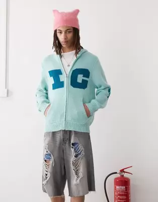 Oferta de Sudadera azul claro con capucha, estampado en la espalda y cremallera de punto Running Dog de ICECREAM por 235€ en Asos