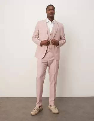Oferta de Chaqueta de traje rosa entallada de tejido texturizado de ASOS DESIGN Wedding por 109€ en Asos