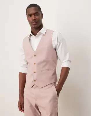 Oferta de Chaleco de traje rosa entallado de tejido texturizado de ASOS DESIGN Wedding por 42,99€ en Asos