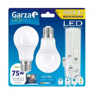 Oferta de Bombilla LED Estándar Blister x 2 Uds + Multicargador USB - GARZA por 11,95€ en Bricolaje Soriano