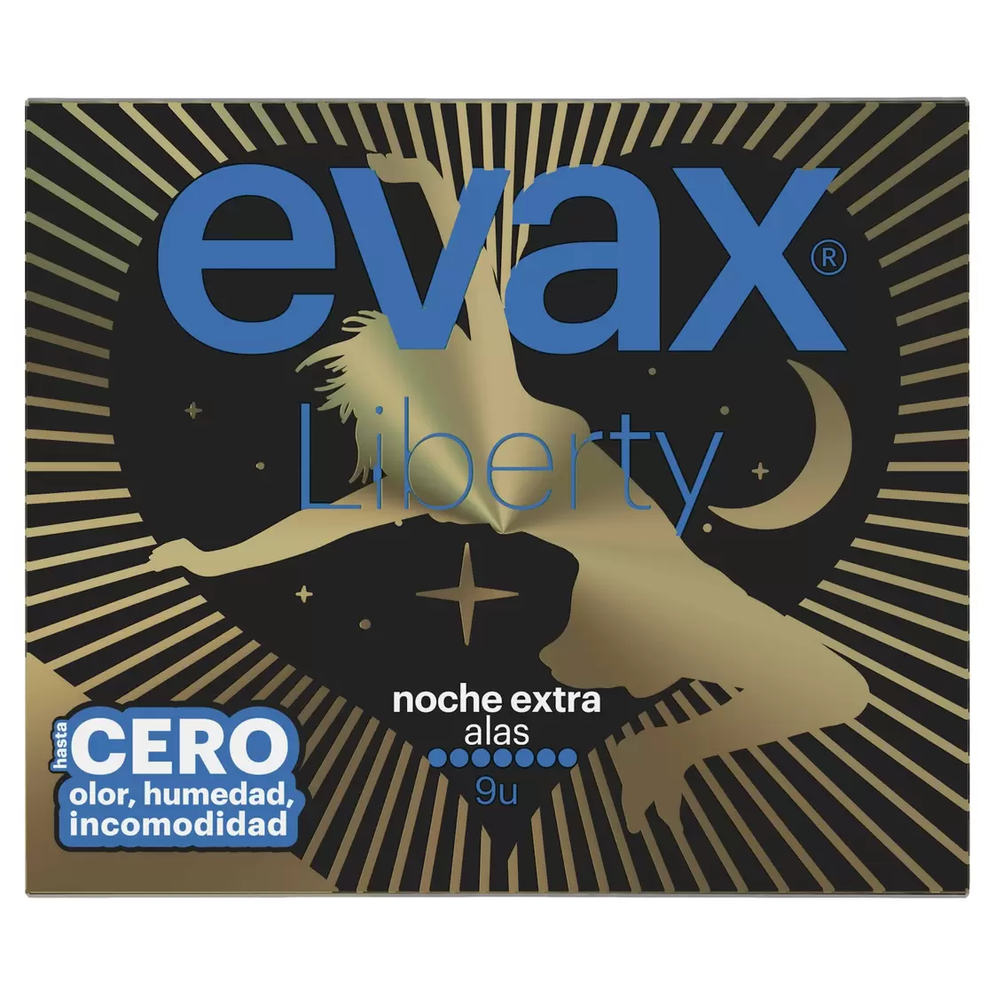 Oferta de Compresas Liberty Noche Extra Con Alas Evax 9 Uds por 3,89€ en Clarel