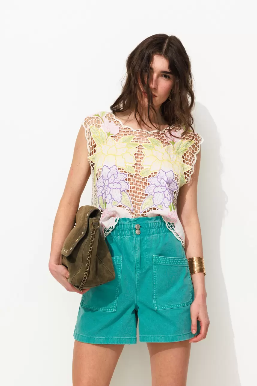 Oferta de Top fleuri brodé ajouré Femme por 49,99€ en Promod