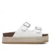 Oferta de Sandalias plataformas blancas de rafia con doble tira y hebilla por 31,47€ en Querol