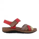 Oferta de Sandalias planas walk & fly rojas de piel con tiras de colores y cierre de velcro por 45,47€ en Querol