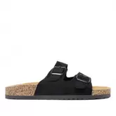 Oferta de Sandalias planas negras con dos hebillas ajustables y suela de corcho por 24,47€ en Querol