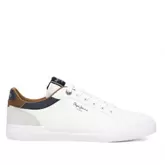 Oferta de Zapatos sport pepe jeans kenton court blancos con detalles azules y marrones por 69,95€ en Querol