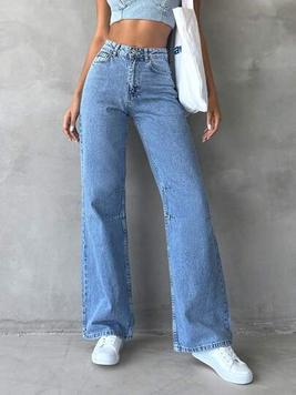 Oferta de SHEIN Cottnline Jeans de talle alto de pierna ancha por 8,93€ en SheIn