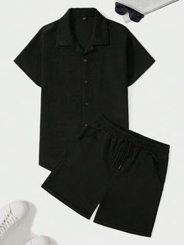 Oferta de Manfinity Basics Hombres unicolor con botón delantero Camisa & Shorts por 20€ en SheIn