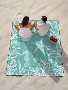 Oferta de 1 pieza, tamaño 180*220CM, alfombra de playa resistente al agua y la arena con patrón de estrella de mar, ligera y duradera, adecuada para playa, vacaciones, camping y picnic al aire libre por 13€ en SheIn