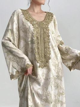 Oferta de SHEIN Najma Vestido elegante y casual suelto con manga de campana y cuello en V de encaje soluble en agua por 24€ en SheIn