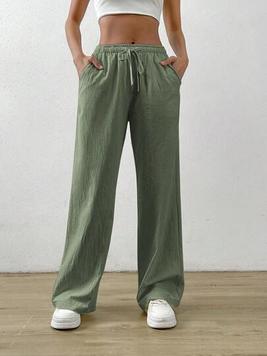 Oferta de SHEIN EZwear Pantalones Con Cordón En La Cintura Y Bolsillo Oblicuo Verde por 14€ en SheIn