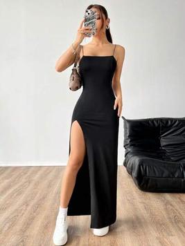 Oferta de SHEIN EZwear Vestido de mujer de tirantes con espaguetis y abertura alta en un solo color por 7,5€ en SheIn