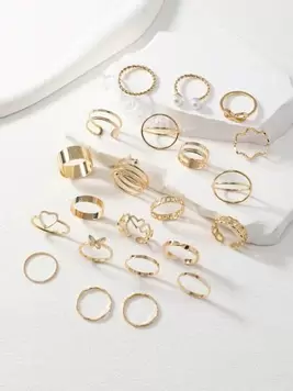 Oferta de 22 Piezas Anillos Abiertos, Multiarticulados Con Perlas, Forma De Mariposa Y Detalles De Corazón Para Niñas, Diseño Único por 1,5€ en SheIn