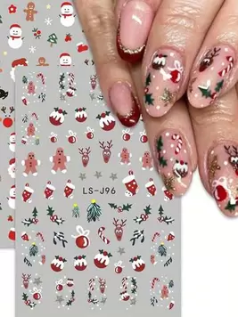 Oferta de Pegatinas de arte de uñas navideño, diseños de Papá Noel, muñeco de nieve, copo de nieve, reno, árbol de Navidad, calcomanías de uñas de dibujos animados autoadhesivas, fáciles de aplicar, pegatina... por 0,58€ en SheIn