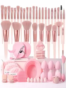 Oferta de 71 piezas Conjunto completo de brochas de maquillaje que incluye 30 brochas de maquillaje (brocha para polvo, brocha para colorete, brocha para iluminador, brocha para sombras de ojos), esponjas de... por 1,23€ en SheIn