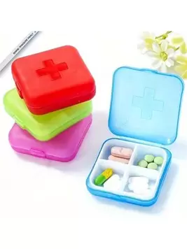 Oferta de 4 piezas Caja de almacenamiento de pastillas y joyas de viaje en miniatura de cuatro compartimentos con diseño portátil en colores surtidos por 0,6€ en SheIn