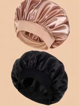 Oferta de Gorro de seda para dormir, gorros de satén, gorro de dormir de seda con banda elástica suave, envoltura de cabello de seda para cabello rizado (negro dorado) por 1,75€ en SheIn