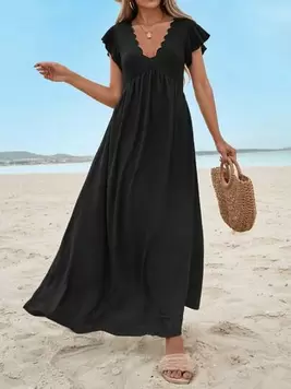 Oferta de SHEIN Vestido Negro Largo Para Mujeres Con Mangas Cortas por 9€ en SheIn