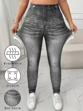 Oferta de SHEIN EZwear Leggings efecto denim para mujer tallas grandes por 8,79€ en SheIn