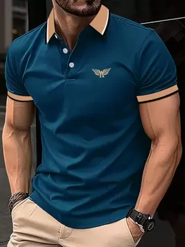 Oferta de Manfinity Homme Hombres Camisa polo con estampado de ala ribete en contraste por 11,24€ en SheIn
