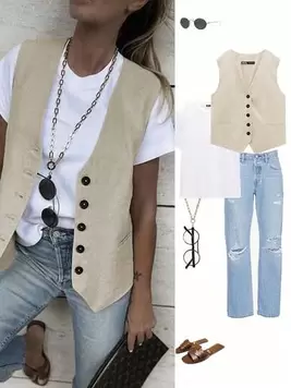 Oferta de SHEIN LUNE Chaleco de saco con botones sin camiseta por 8,24€ en SheIn