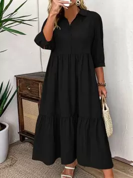 Oferta de SHEIN LUNE Vestido casual simple con botones, pliegues frontales y manga media larga de unicolor para mujer de talla grande por 13,49€ en SheIn