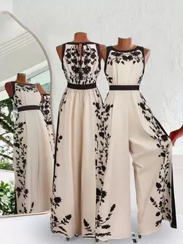 Oferta de SHEIN Clasi Mono largo sin mangas con cuello redondo y cuello halter, diseño de cintura estampada, para mujer talla grande y curva, apto para uso diario casual, vacaciones, estilo empresarial casua... por 21,99€ en SheIn