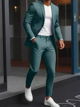 Oferta de Manfinity Mode Set de 2 piezas Traje sastre de hombre con chaqueta de cuello alto de un solo abotonadura y pantalones, unicolor, casual para uso diario y commute por 36,74€ en SheIn