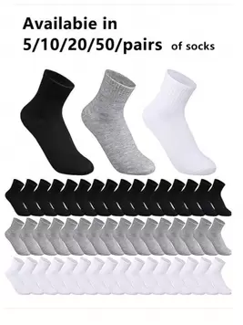 Oferta de 5/10/20/50 pares de calcetines casuales de deporte de hombre de tres colores, elásticos, cálidos, transpirables, resistentes al olor, adecuados para la vida diaria, deportes como fútbol, baloncesto... por 3€ en SheIn