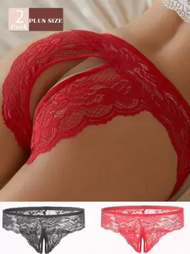 Oferta de 2 piezas Bragas sexy de encaje calado para mujer de talla grande, ropa interior suave y cómoda para uso diario por 4,34€ en SheIn